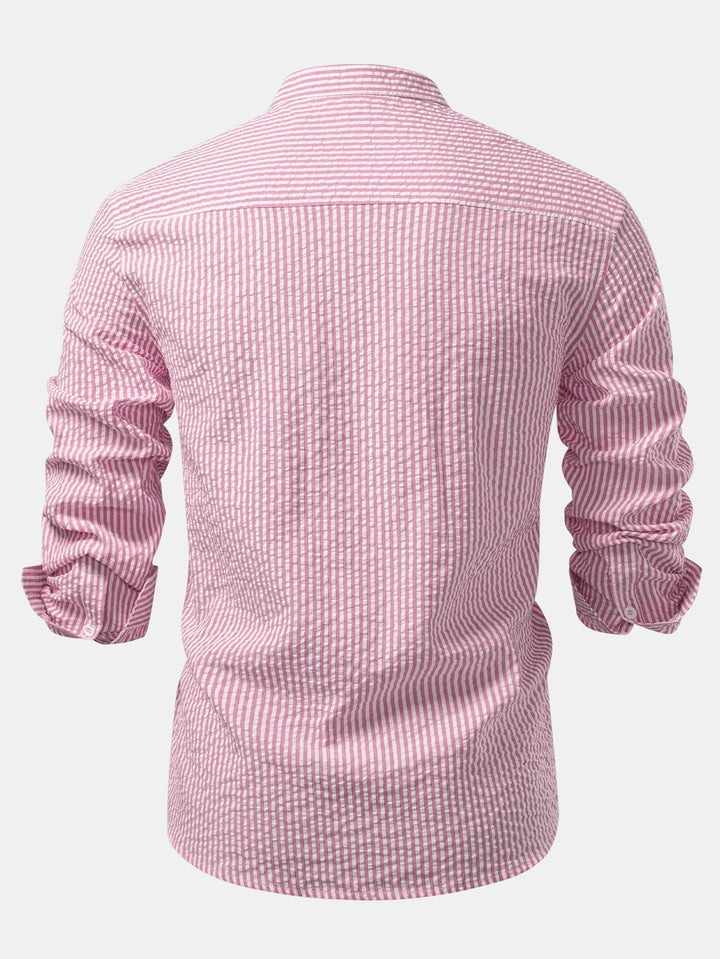 Anthony | Striped Seersucker Shirt with High Collar