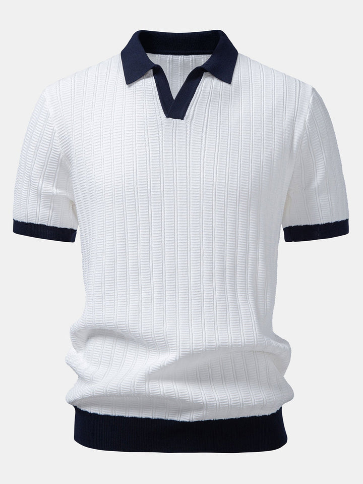 Alec | Contrast Textured Johnny Collar Polo & Slim Fit Tapered Trousers