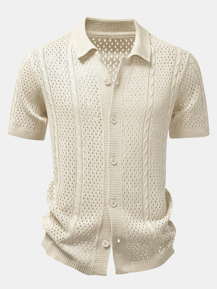 Open Knit Shirt & Straight Leg Linen Pants