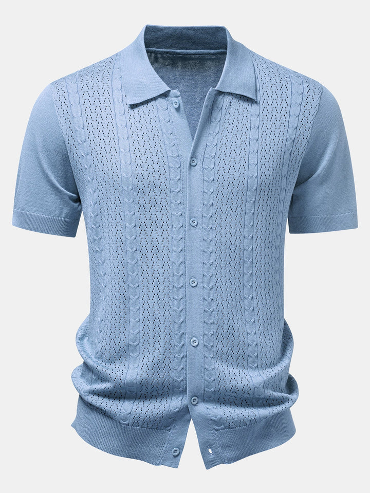 Jalen | Twisted Jacquard Button Up Knit Shirt & Straight Leg Linen Pants