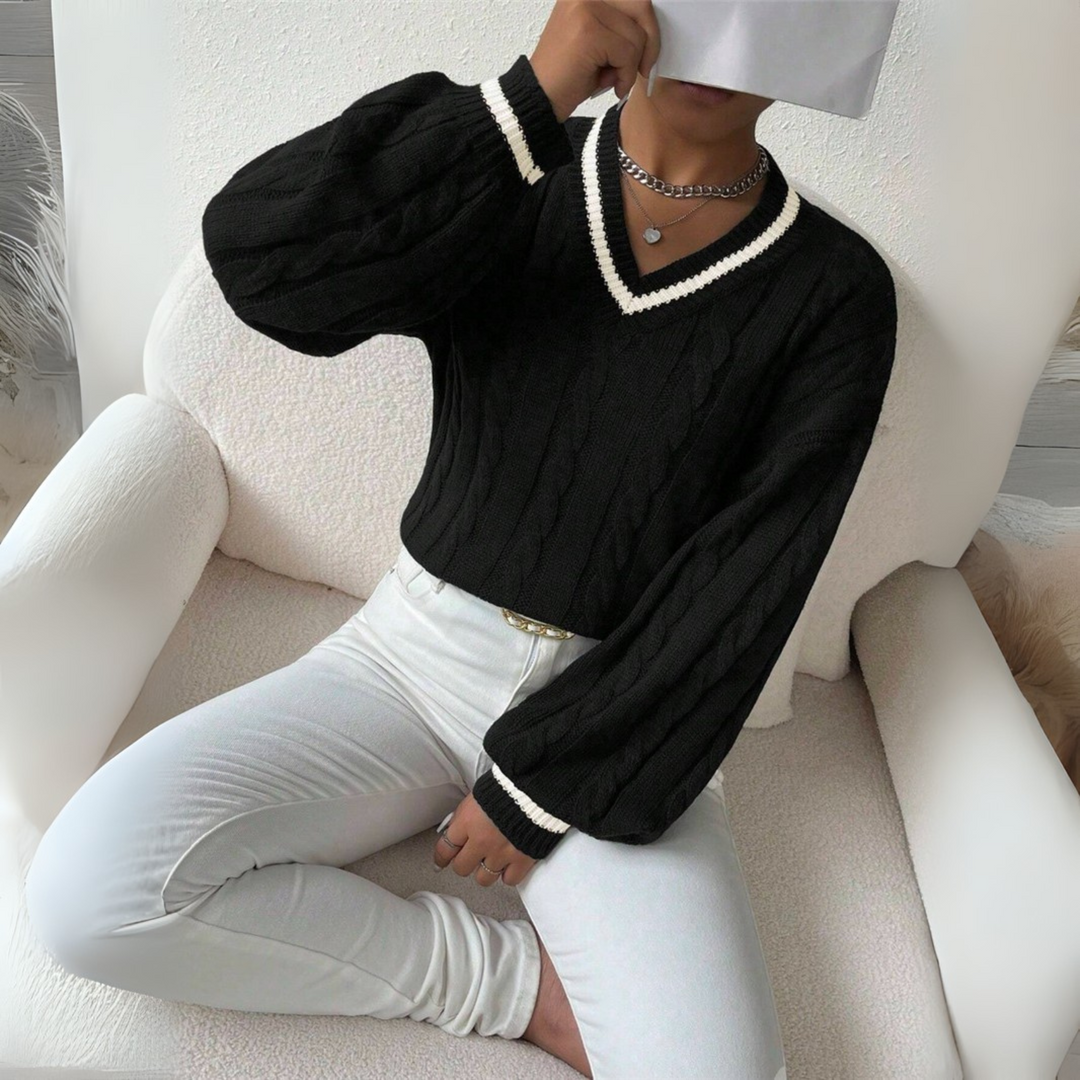 SOVU™ | Chic Long Sleeve V-Neck Sweater