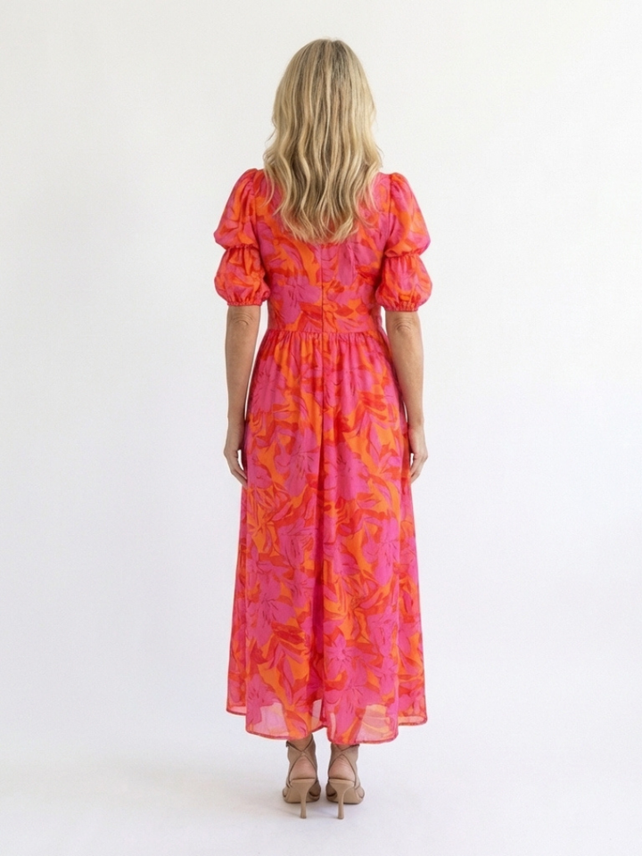 Lydia | Midi Dress with Puff Sleeves