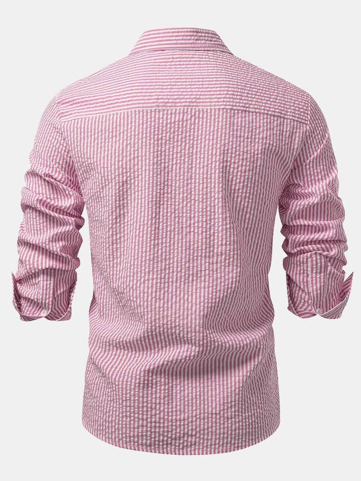Tim | Striped Button-Up Seersucker Shirt