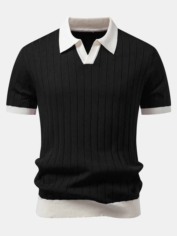 Ron | Contrast Trim Stripe Johnny Collar Polo & Slim Fit Tapered Trousers