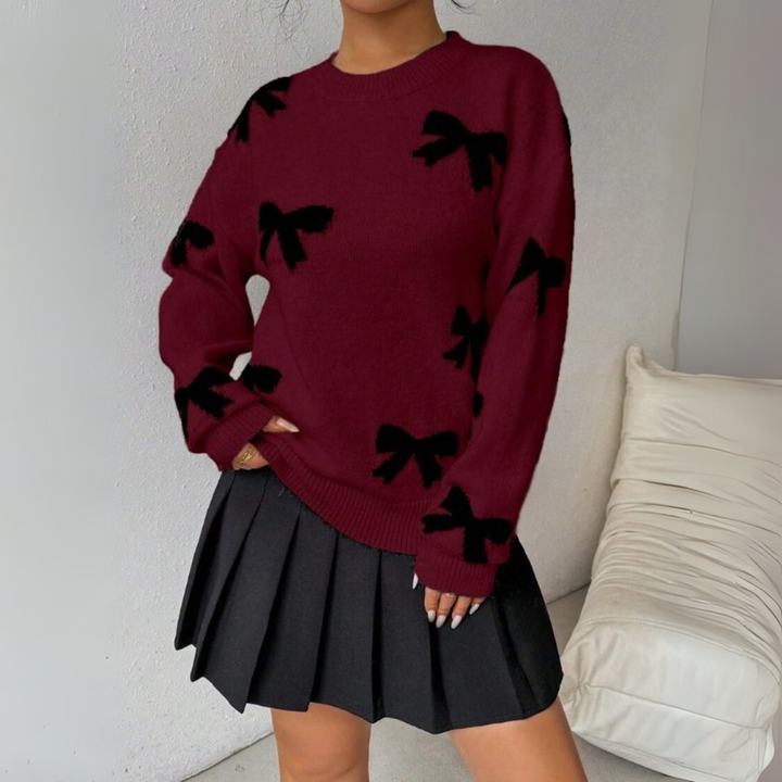 VISAY™ | Comfy Bow Print Pullover Sweater