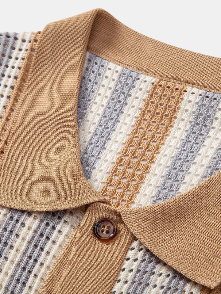 Dan | Striped Eyelet Crochet Shirt