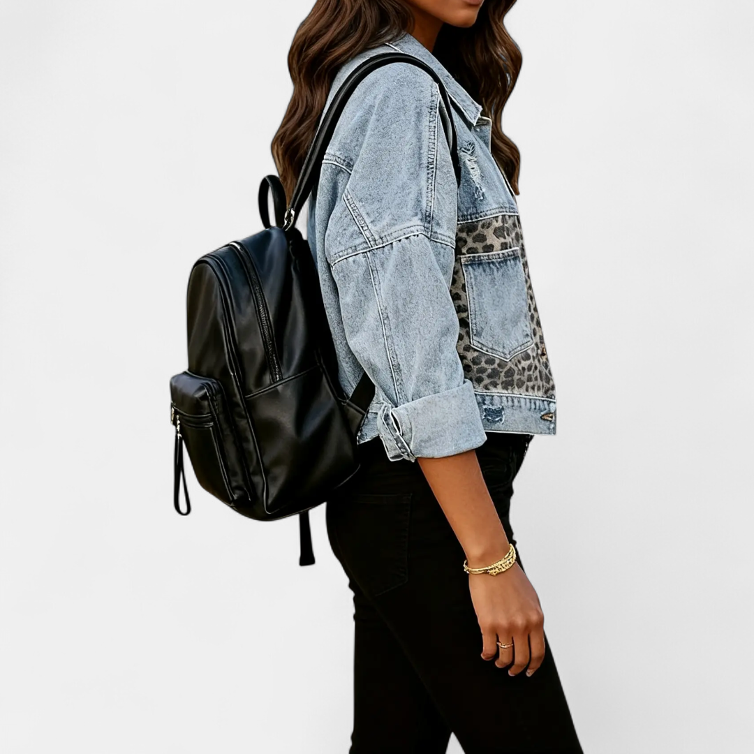 BRECKA™ – Wild Leopard Patch Denim Jacket