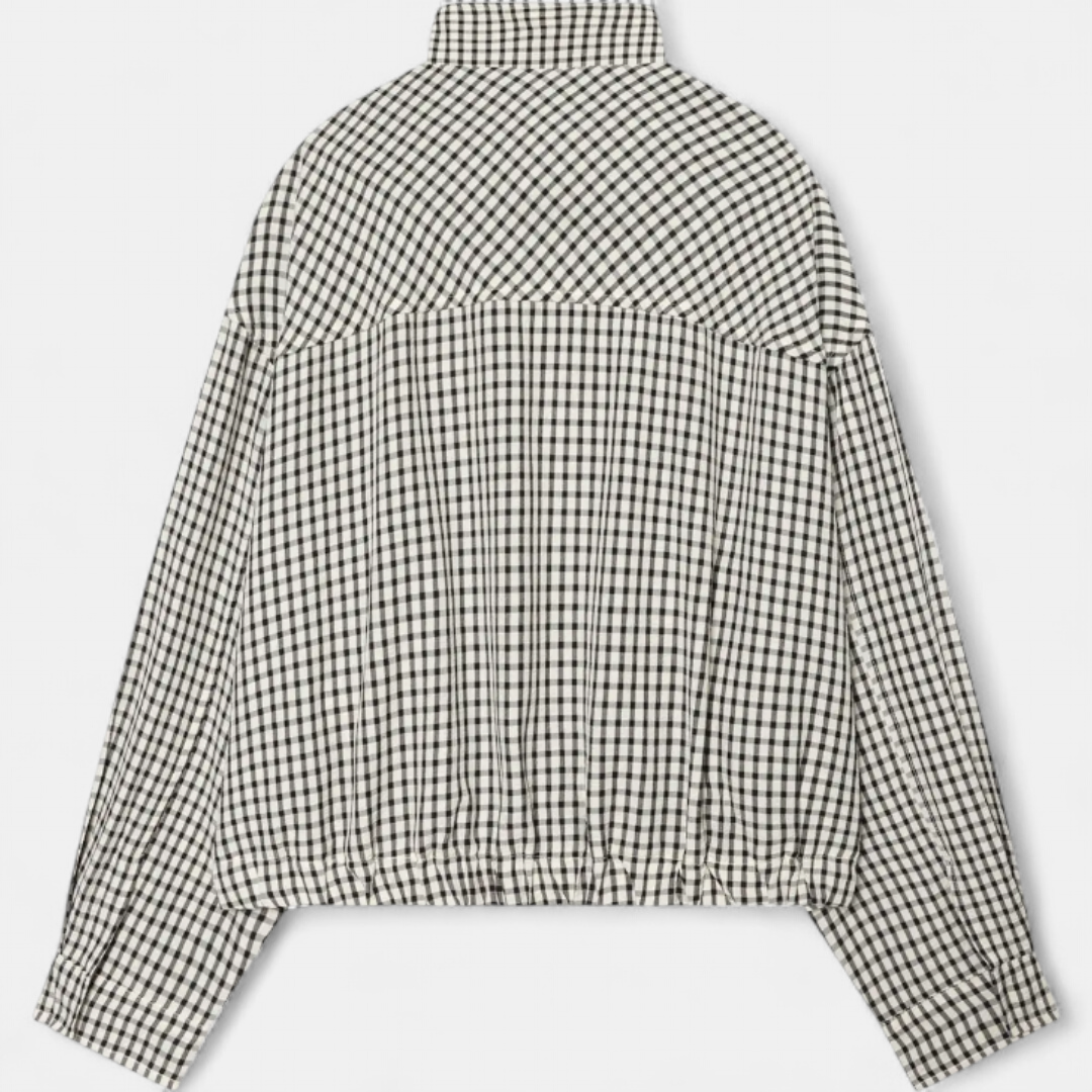 BEXLYN™ – Gingham Check Cropped Bomber Jacket