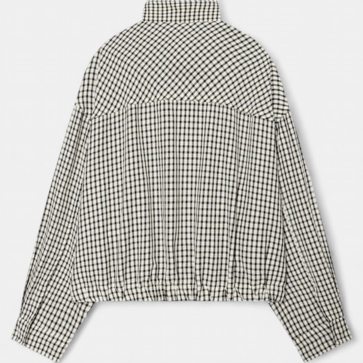 BEXLYN™ – Gingham Check Cropped Bomber Jacket