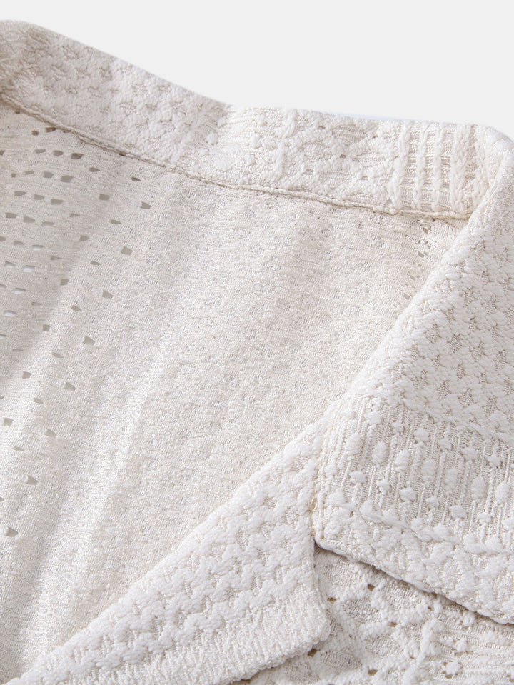 Trai | Geometric Jacquard Cuban Collar Shirt & Straight Leg Linen Pants