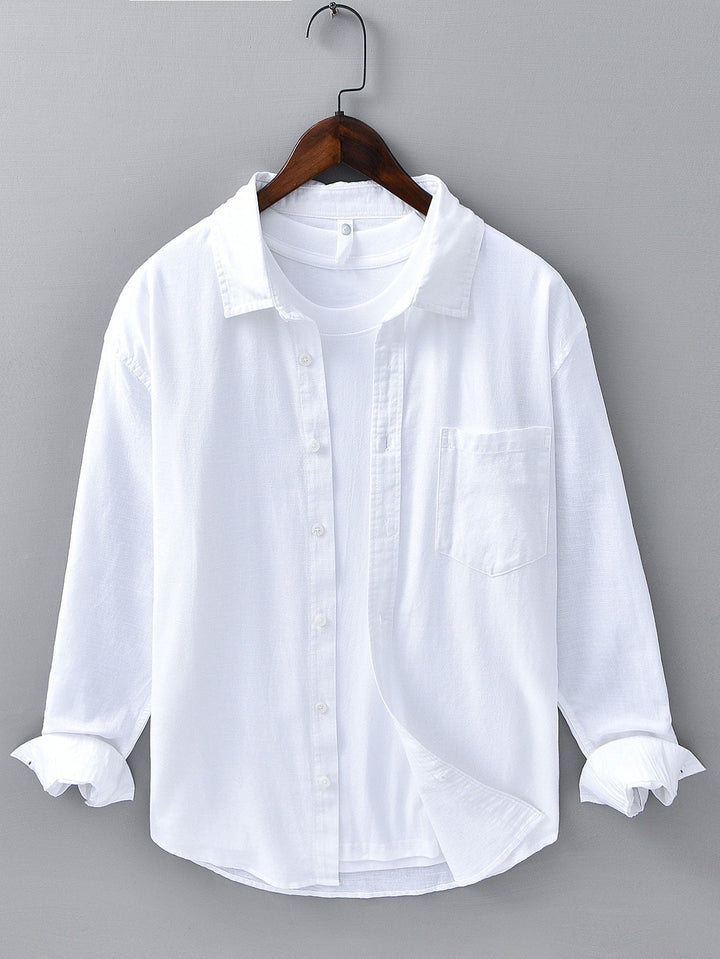 Alex | Long Sleeve Linen and Cotton Shirt with Pocket