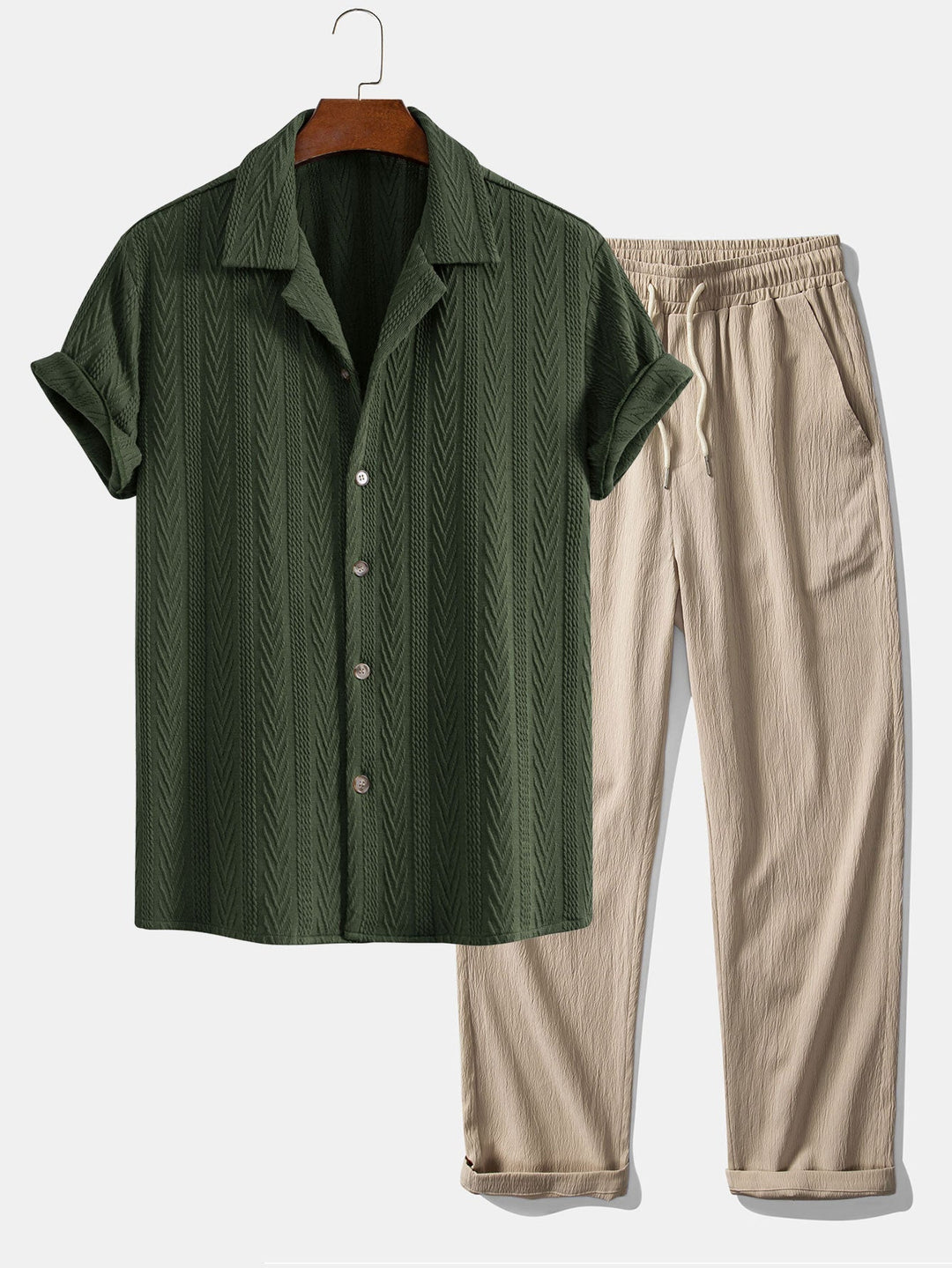 Donovan | Textuur Jacquard Cubaanse Shirt & Kreukel Textuur Rechte Pantalon