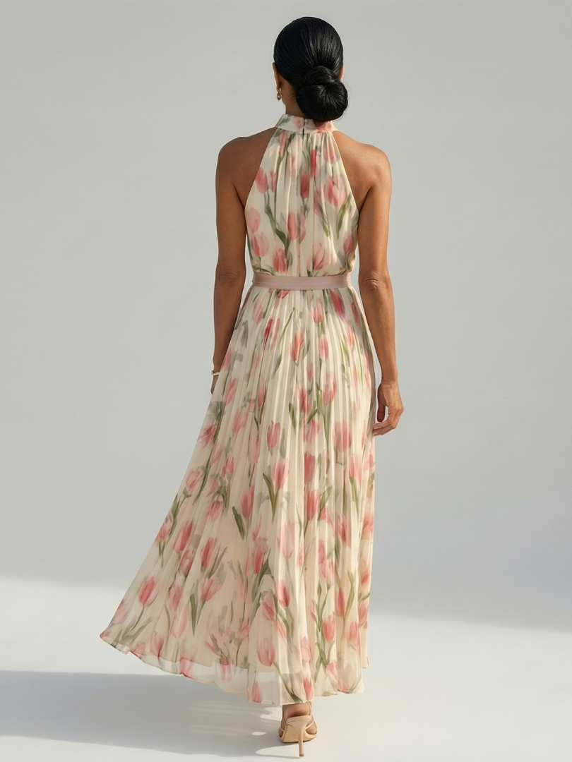 Aurelle | Midi Dress with Halter Neck and Flowers