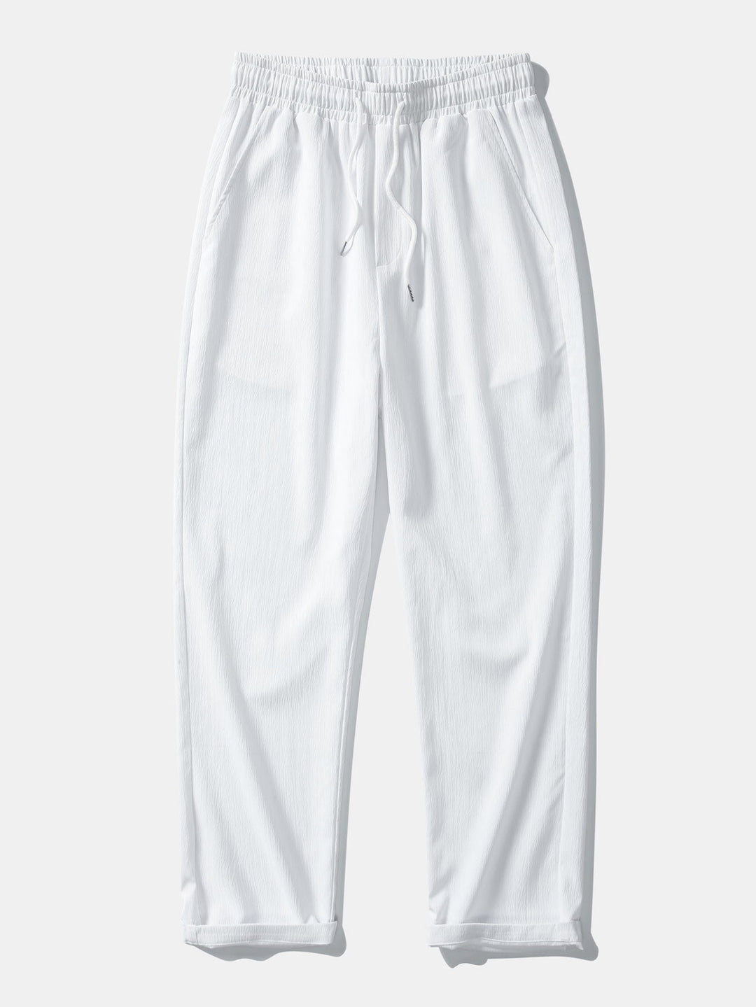 Peter | Short Sleeve Linen Look Stand Collar Shirt & Crinkle Textured Straight Leg Pants