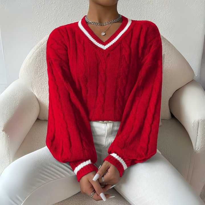 SOVU™ | Chic Long Sleeve V-Neck Sweater