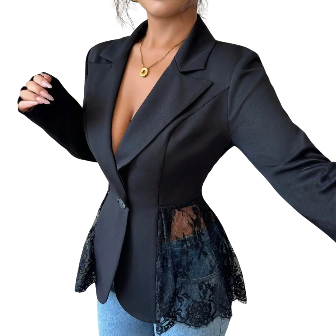 LEONIQUE™ – Lace Contrast Fitted Blazer Jacket