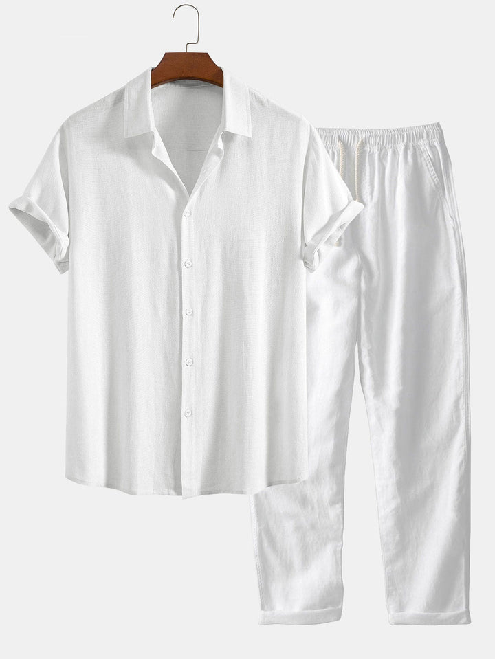 Luke | Linnen Rayon Mix Knopen Shirt & Rechte Pijpen Linnen Broek