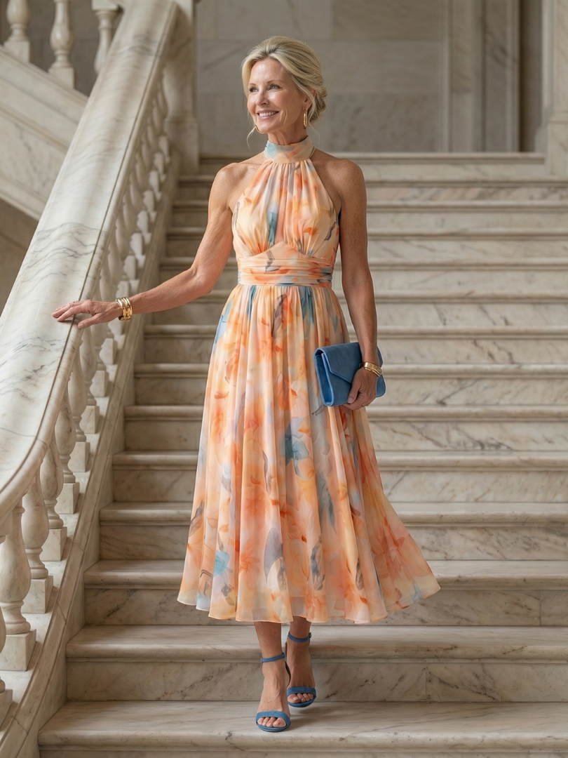 Elin | Soft Halter Neck Midi Dress
