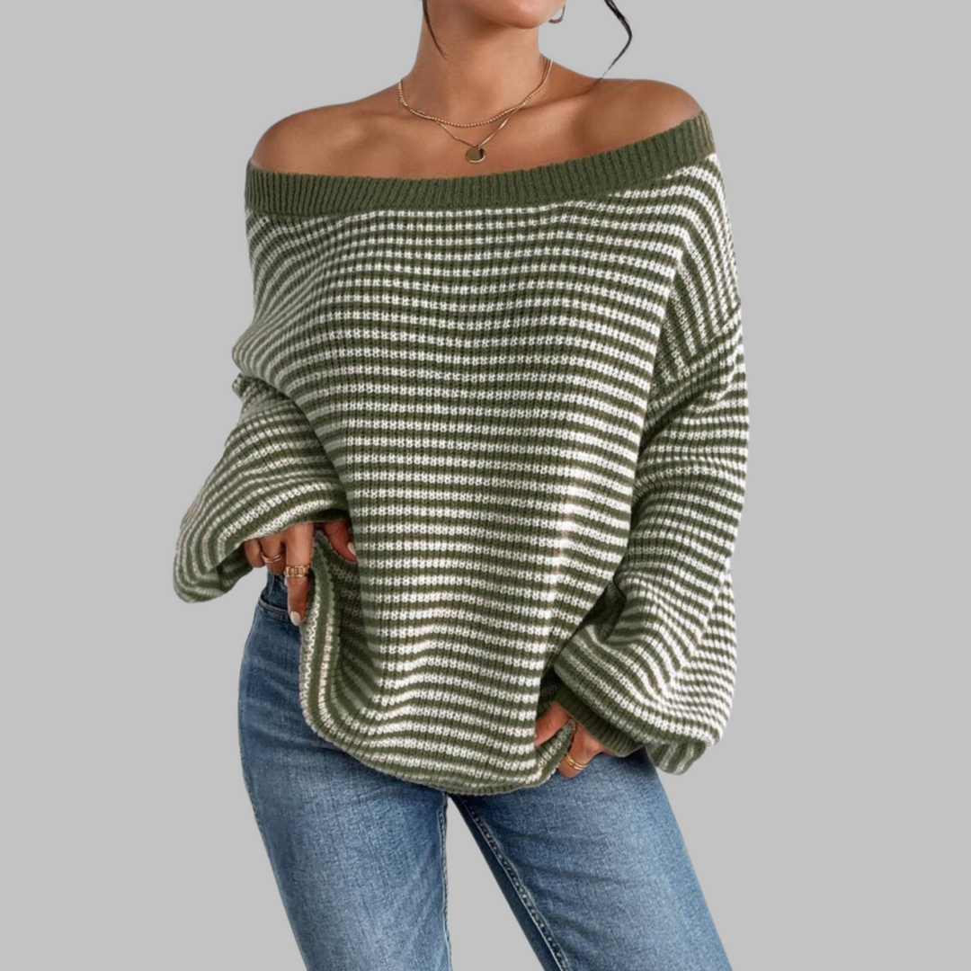 POSHIKO™ | Casual Striped Drop Shoulder Long Sleeve Sweater