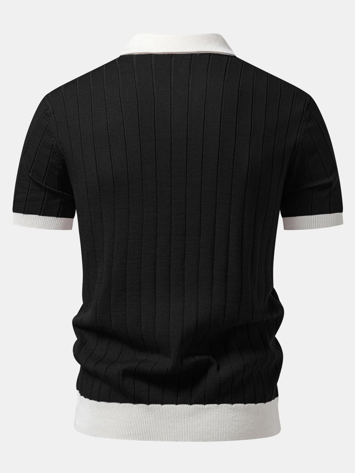 Ron | Contrast Trim Stripe Johnny Collar Polo & Slim Fit Tapered Trousers