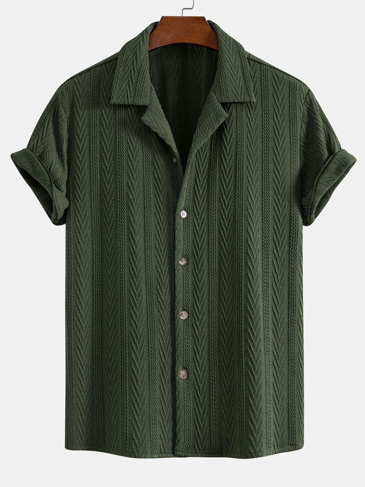 Donovan | Textuur Jacquard Cubaanse Shirt & Kreukel Textuur Rechte Pantalon