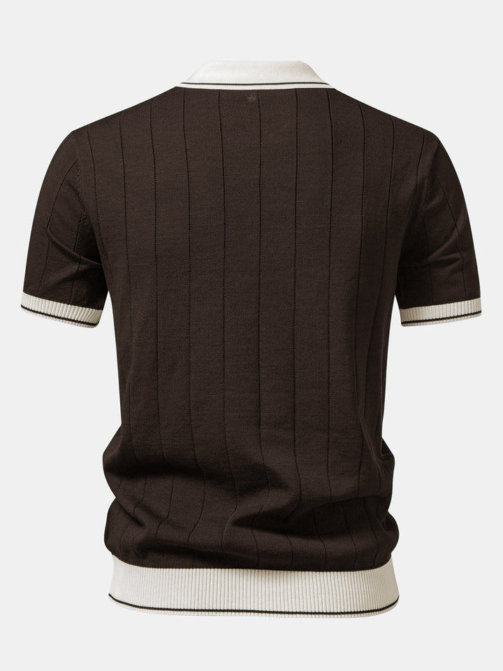 Luke | Contrast Trim Ribbed Johnny Collar Knit Polo & Slim Fit Tapered Trousers