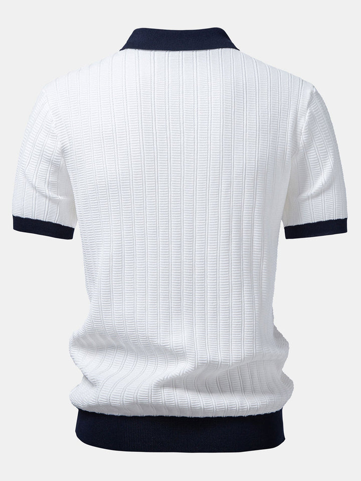 Alec | Contrast Textured Johnny Collar Polo & Slim Fit Tapered Trousers