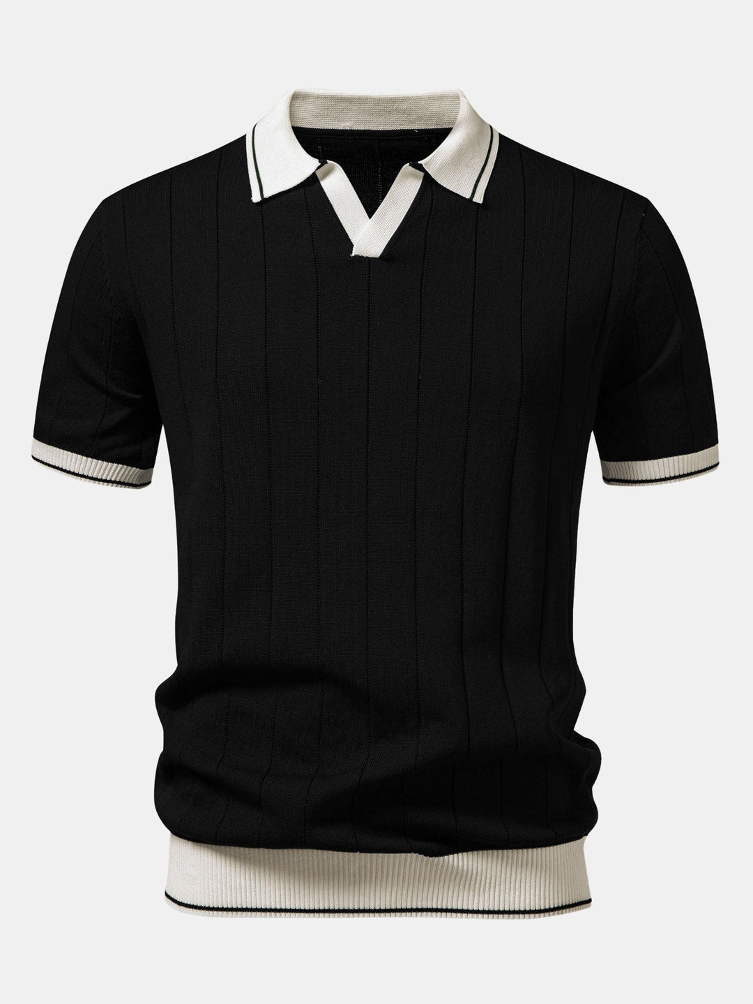 Luke | Contrast Trim Ribbed Johnny Collar Knit Polo & Slim Fit Tapered Trousers