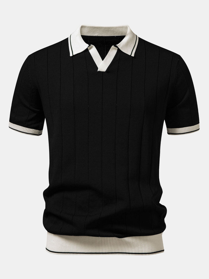 Luke | Contrast Trim Ribbed Johnny Collar Knit Polo & Slim Fit Tapered Trousers