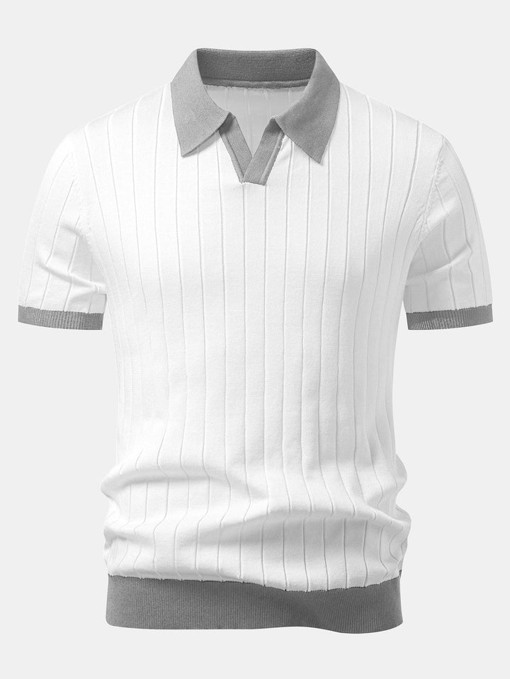 Ron | Contrast Trim Stripe Johnny Collar Polo & Slim Fit Tapered Trousers