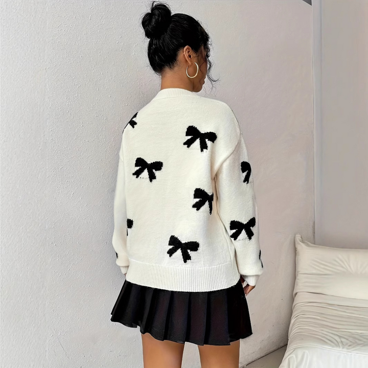 VISAY™ | Comfy Bow Print Pullover Sweater