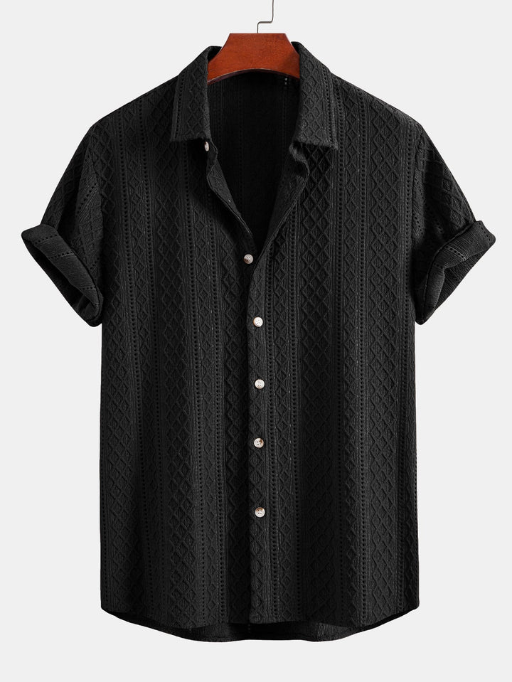Matt | Geometry Rhombus Jacquard Button Up Shirt & Crinkle Textured Straight Leg Pants