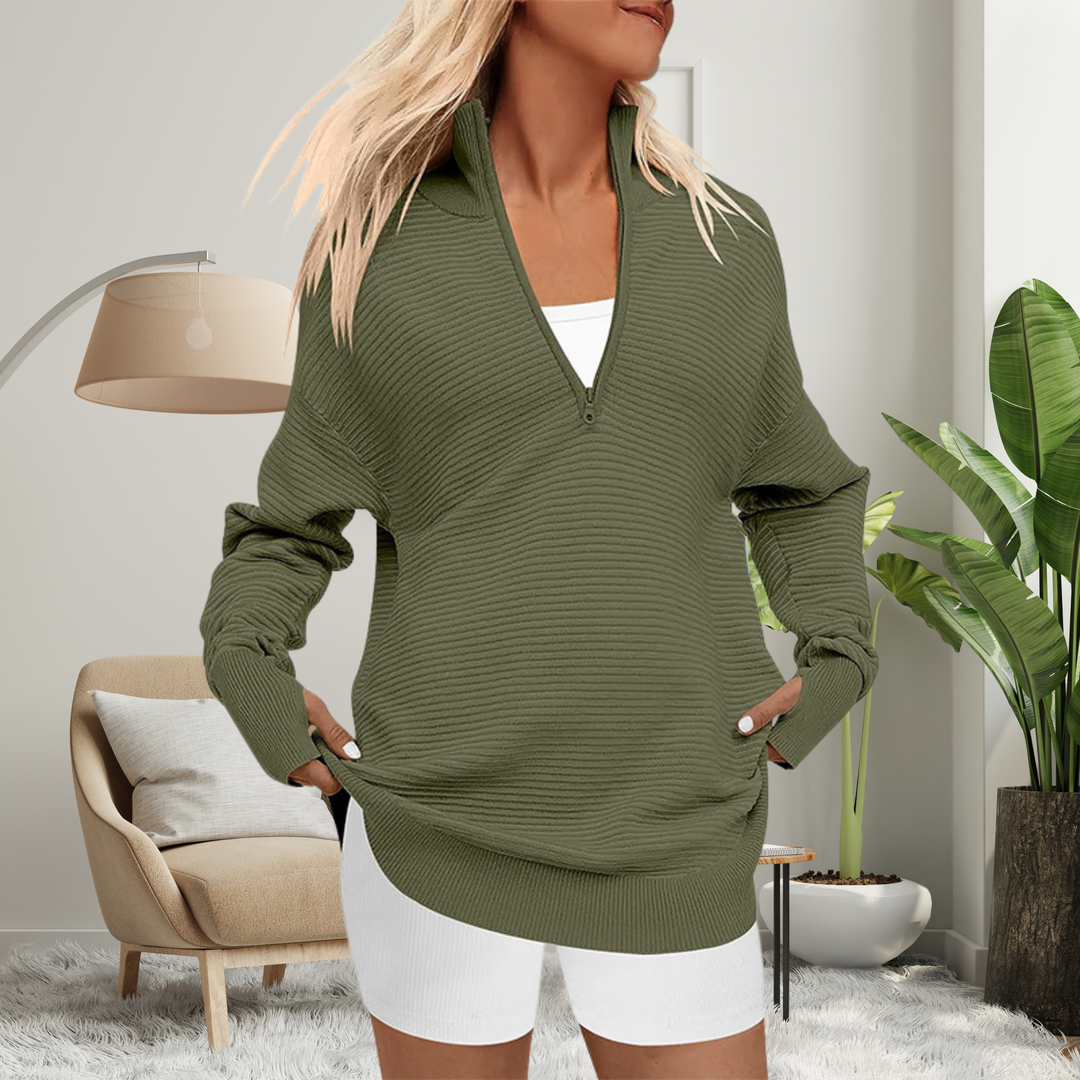 QUINN™ | Cozy Long Sleeve Quarter Zip Collared Pullover Sweater