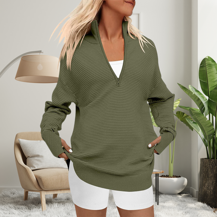 QUINN™ | Cozy Long Sleeve Quarter Zip Collared Pullover Sweater
