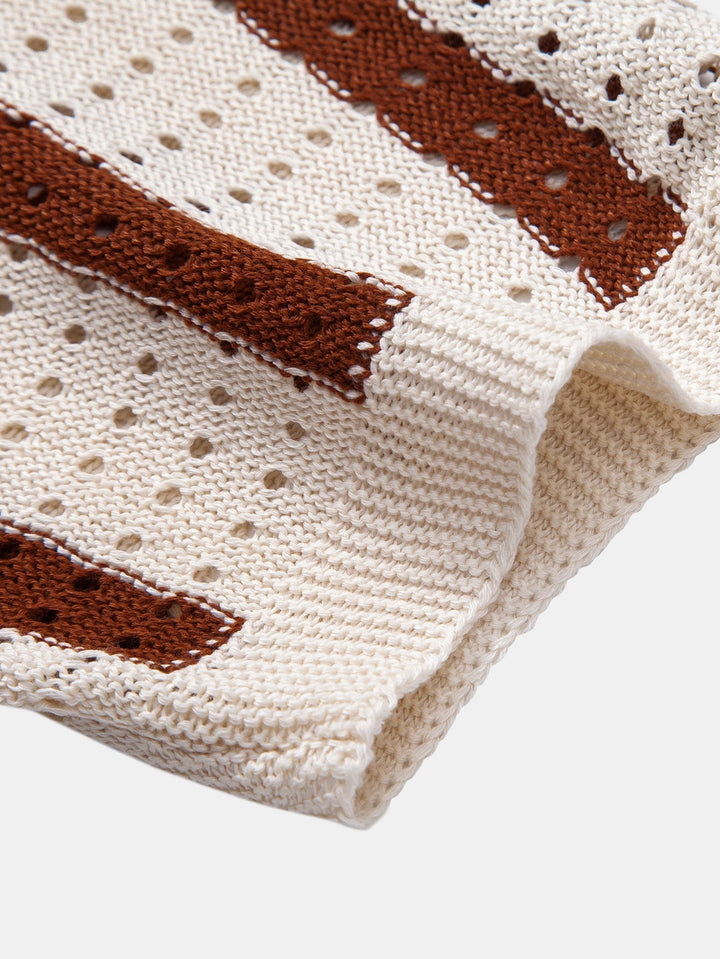 Dan | Stripe Open Knit Shirt & Crinkle Textured Drawstring 5" Shorts