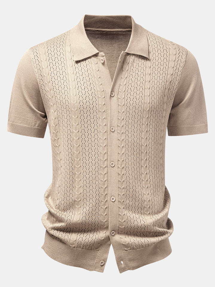 Jalen | Twisted Jacquard Button Up Knit Shirt & Straight Leg Linen Pants