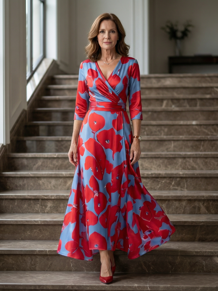 Celine | Midi Crossed Dress with Collar