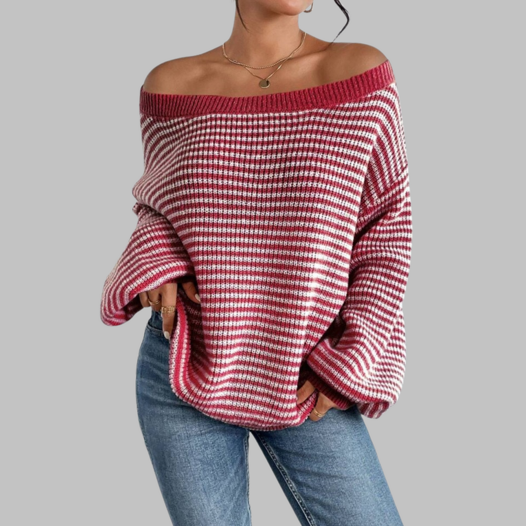 POSHIKO™ | Casual Striped Drop Shoulder Long Sleeve Sweater