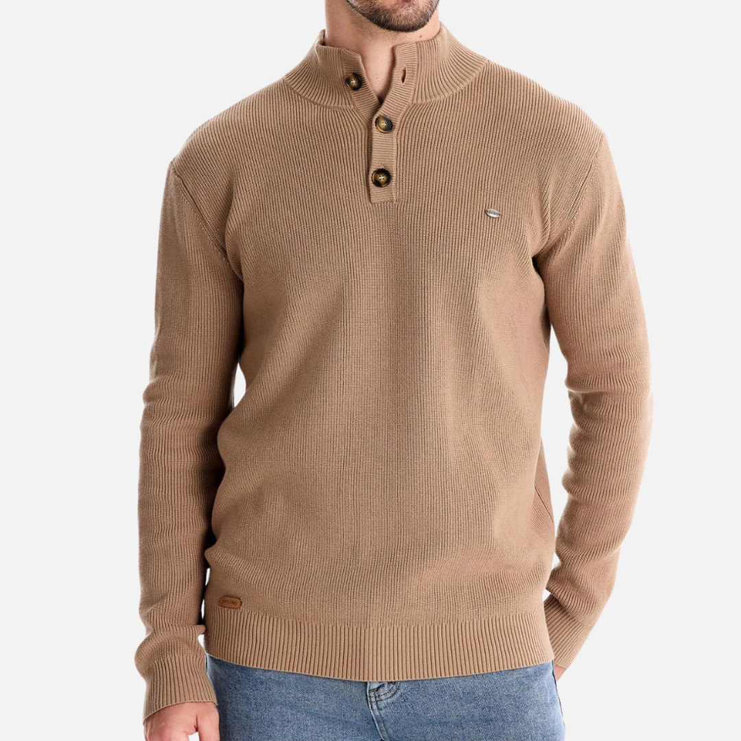 Phil | Ribbed Knit with Button Placket Turtleneck Sweater