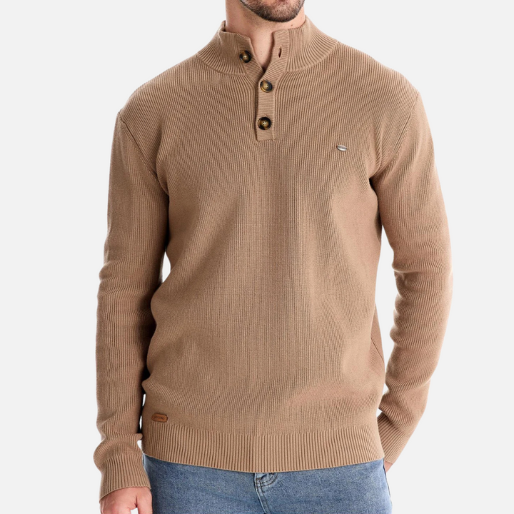 Phil | Ribbed Knit with Button Placket Turtleneck Sweater