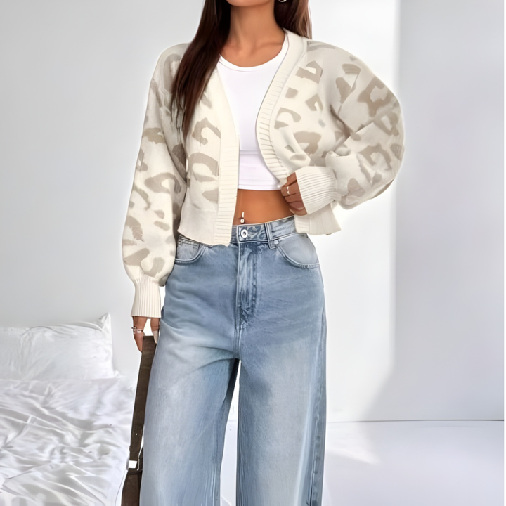 AVIA™ | Comfy Leopard Print Lantern Sleeve Cardigan