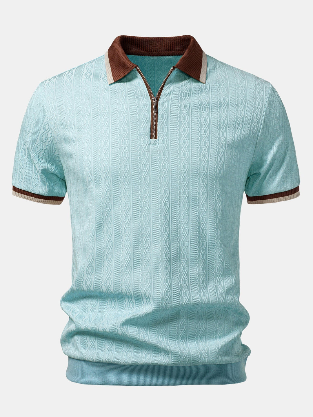Brian | Contrast Trim Textured Zipper Knit Polo & Elastic Waist Straight Leg Trousers