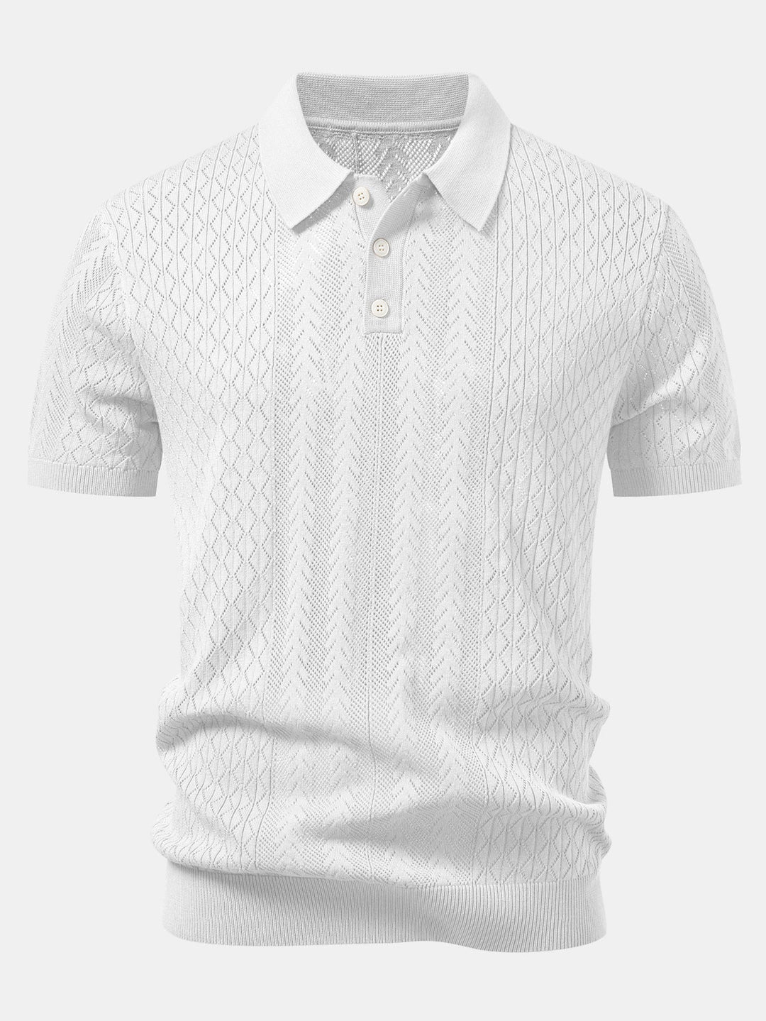 Dexter | Geometric Jacquard Open Knit Polo & Straight Leg Ribbed Pants