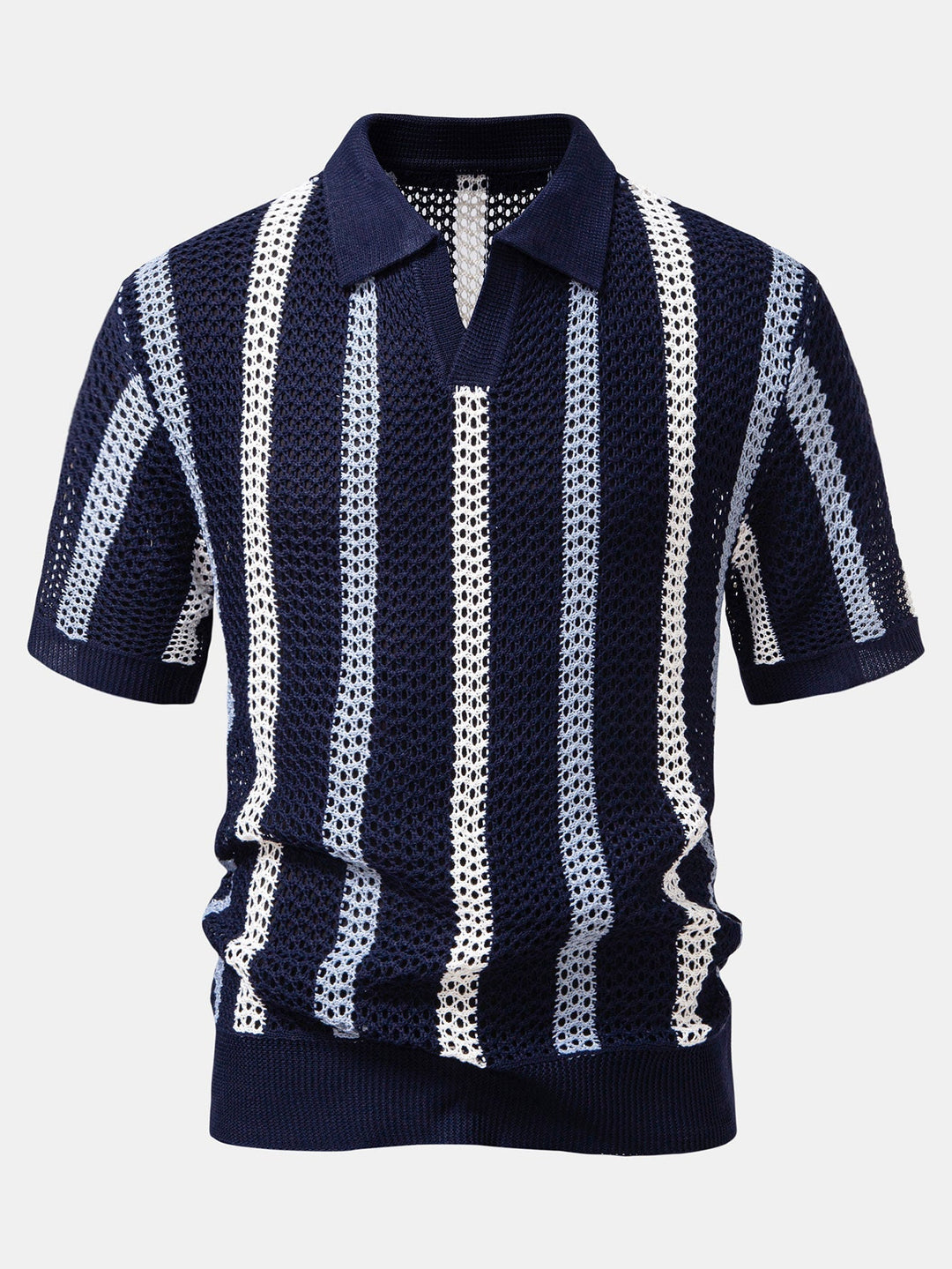 Sam | Gestreepte gehaakte V-hals Polo & linnen broek met rechte pijpen
