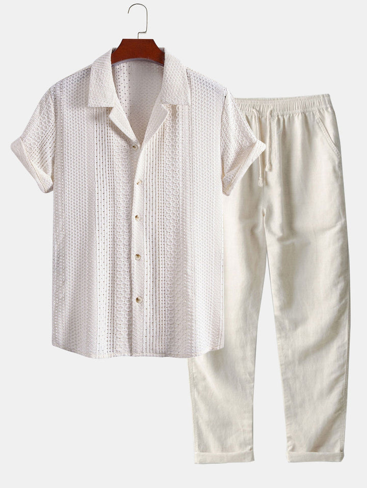 Trai | Geometric Jacquard Cuban Collar Shirt & Straight Leg Linen Pants