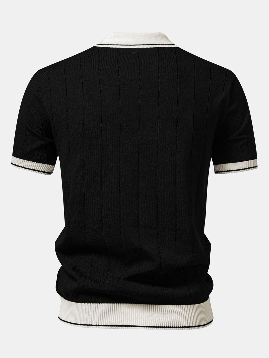 Bobby | Contrast Trim Ribbed Johnny Collar Knit Polo & Elastic Waist Straight Leg Trousers