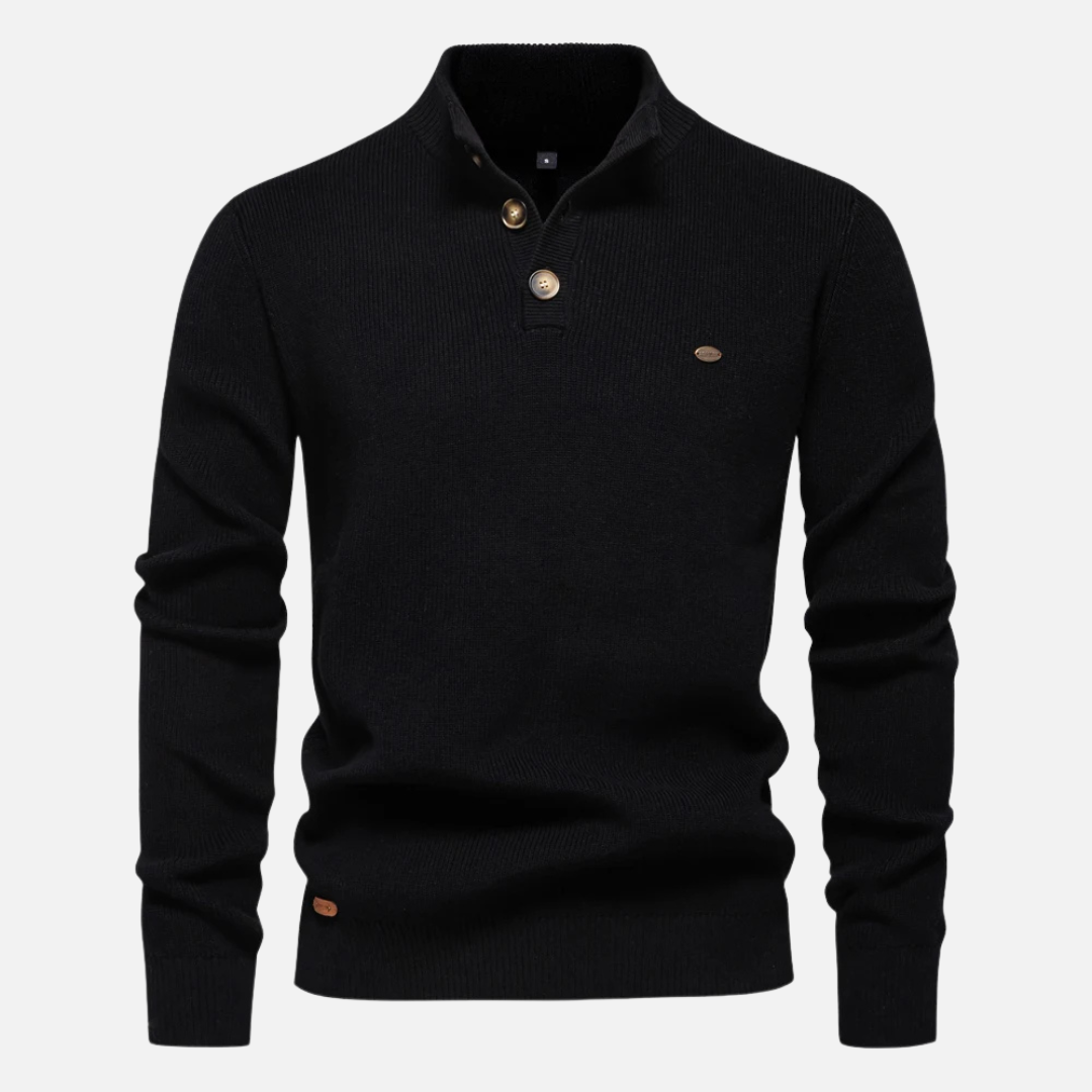 Phil | Ribbed Knit with Button Placket Turtleneck Sweater