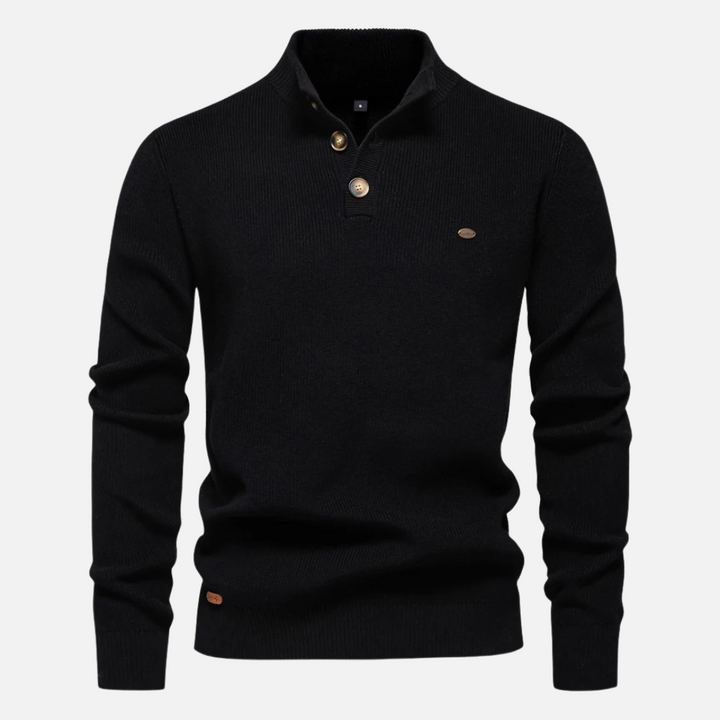 Phil | Ribbed Knit with Button Placket Turtleneck Sweater