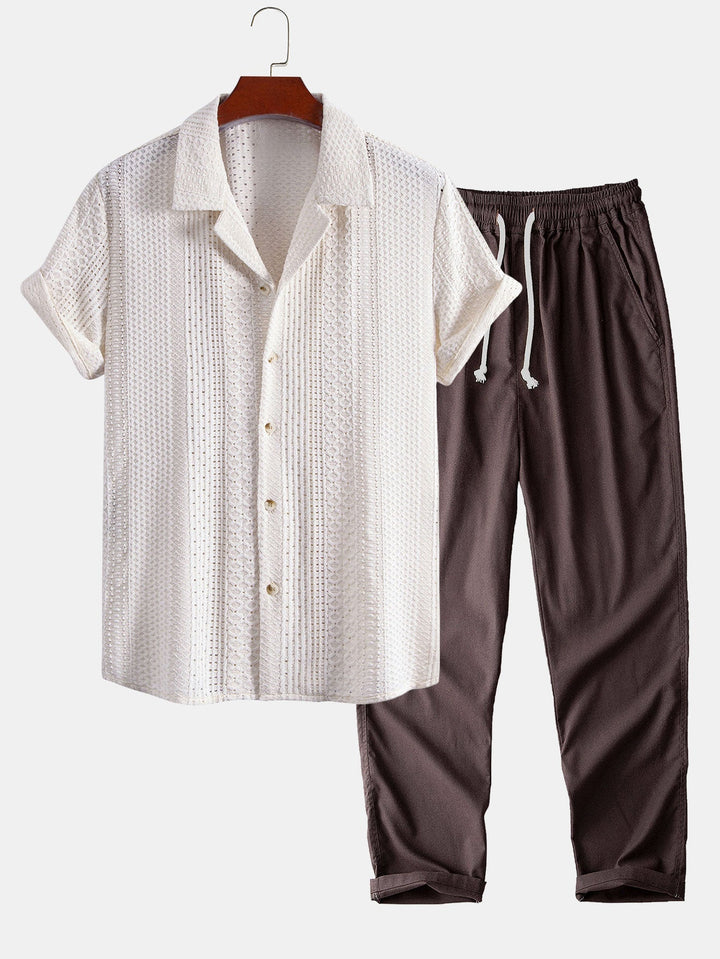 Trai | Geometric Jacquard Cuban Collar Shirt & Straight Leg Linen Pants