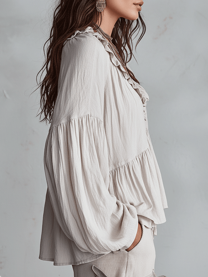 Airy Vintage-Inspired Ruffle Soft Ruffle Bohemian Blouse